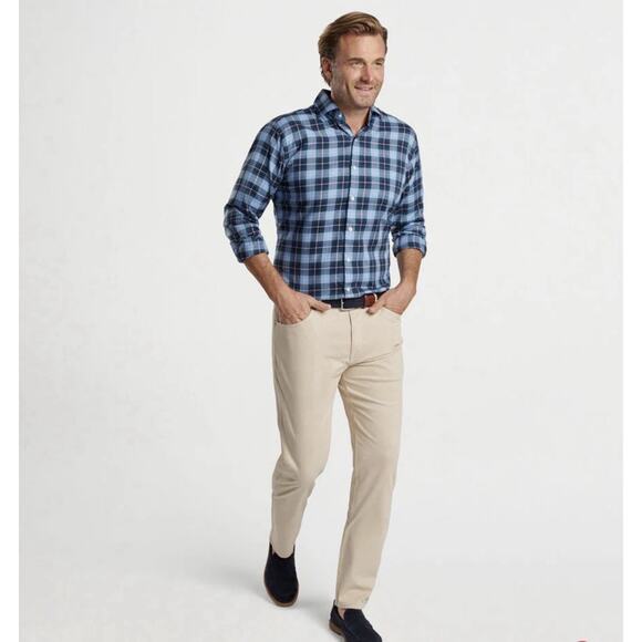 PETER MILLAR Mens XXL Langley Cotton Sport Shirt Cottage Blue Plaid $160 - Picture 2 of 5